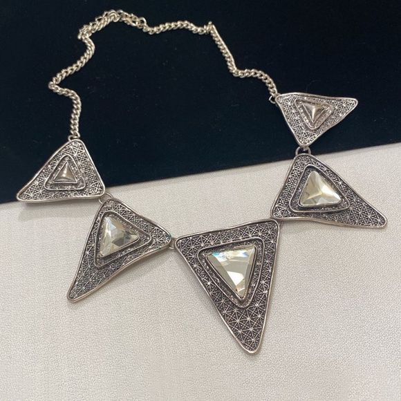 Vintage Silver Mod Mirrored Spiky Necklace - Picture 7 of 16